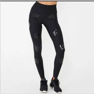 Ultracor Ultra Silk Rosette Print Leggings Black High Rise Glossy Floral Rose X